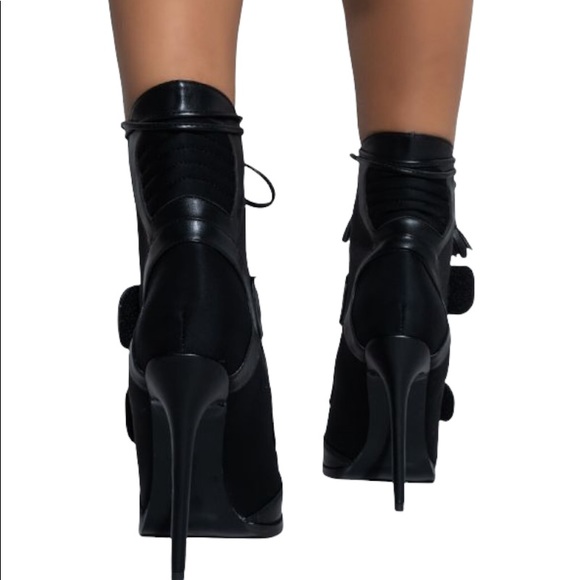 Dolls Kill Black Vegan Leather Pointed Toe High Heel Ankle Booties - Picture 3 of 4